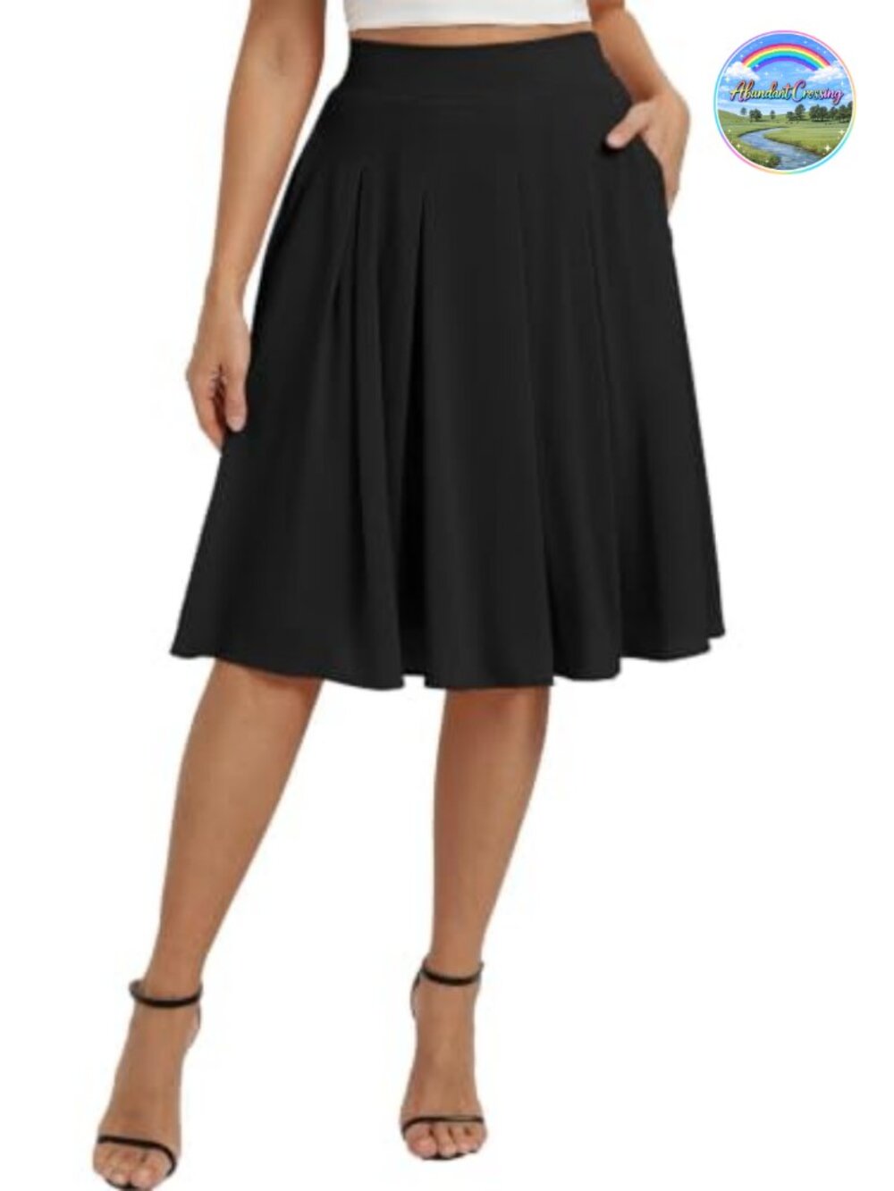Pleated A-Line Skirt Below Knee Length Chiffon High Waist Work